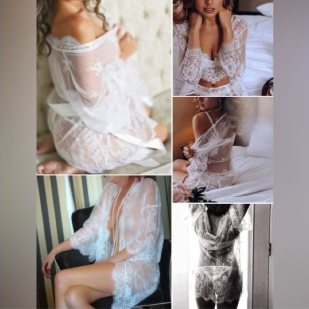 Lace Sheer White Robe - Picture 8 of 9